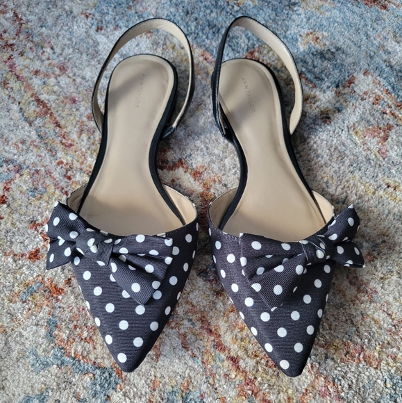 Ann Taylor Shoes - Ann Taylor Black & White Polka Dots and Bow Slingbacks
